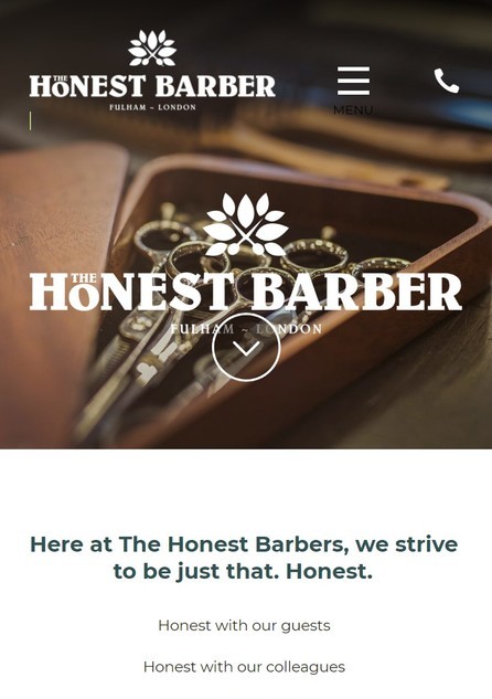A responsive website design on mobile for a barbers in London
