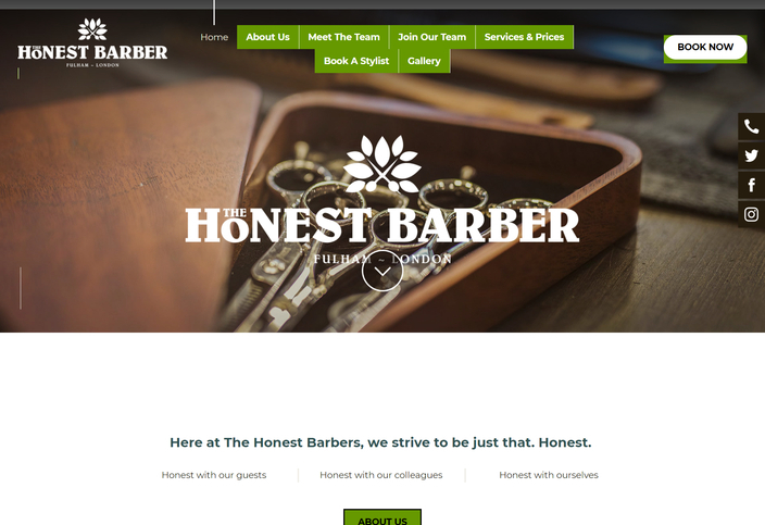 A responsive website design on desktop for a barbers.