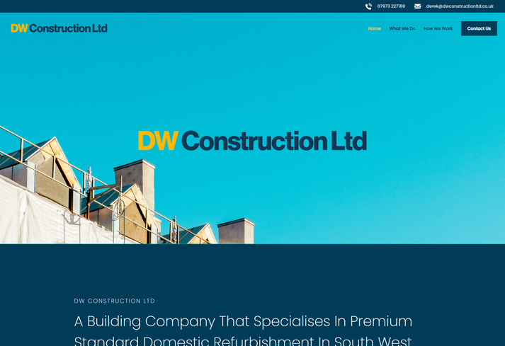 A responsive website design on desktop for a construction company
